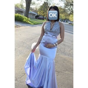 LAVENDER & SILVER JEWELED FITTED PROM DRESS